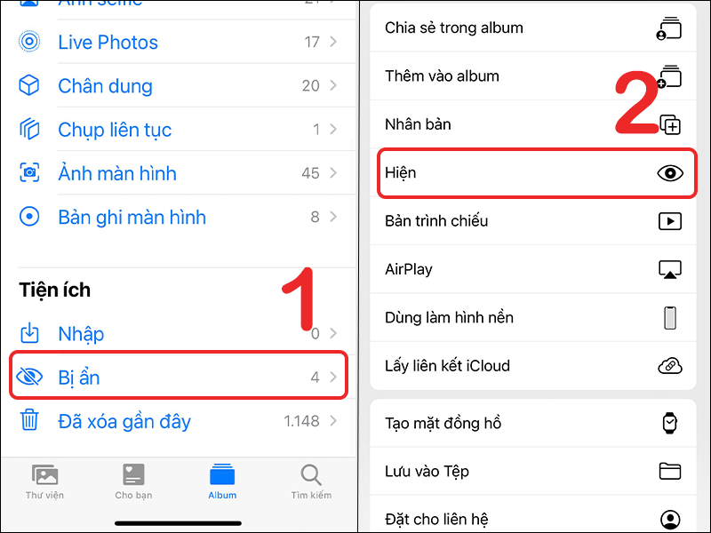 Hiện lại ảnh đã ẩn trên iPhone